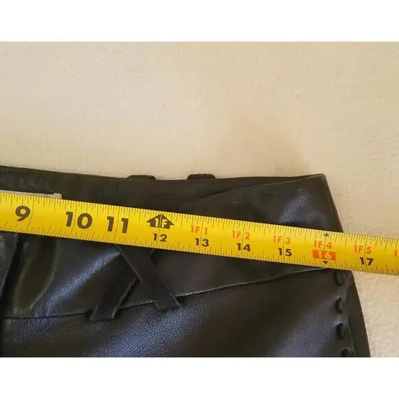 Margaret Godfrey women's black leather pants sz8 W16.5 zipper 2 hook closure - Picture 12 of 12